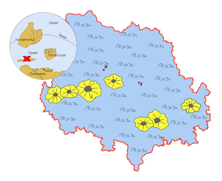 Land-Meerverteilung während der Ordovizium-Zeit in der Euregio Maas-Rhein