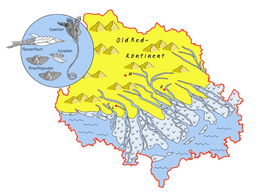 Land-Meerverteilung während der Unterdevon-Zeit in der Euregio Maas-Rhein