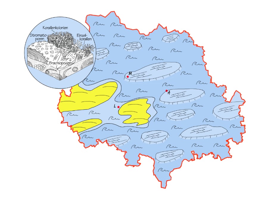 Land-Meerverteilung während der Mitteldevon-Zeit in der Euregio Maas-Rhein