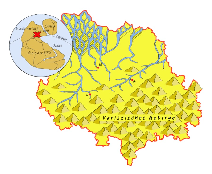 Land-Meerverteilung zum Ende der Oberkarbon-Zeit in der Euregio Maas-Rhein